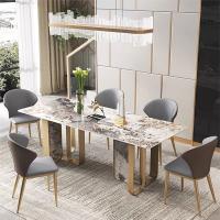 Personalized Italian Marble Long Dining Table With Gold Metal Legs