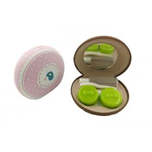 China Round Cute Contact Lens Case Storage Box Made From Pink / Brown Canvas supplier