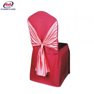 Hotel Outdoor Smooth Chair Covers And Sashes Polyester / Cotton Red With Bow