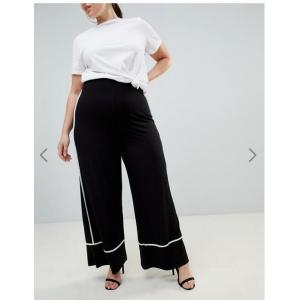 OEM black plus size wide leg pants,women's fashion pants with white piping