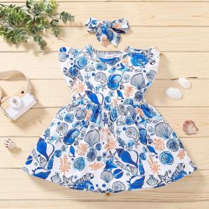 Summer Ocean Printed Pattern Children's Dress Clothing Girls Floral Dress Wholesale