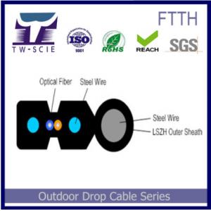 China FRP Glass Fiber Optic FTTH Aerial Drop Cable With G657A SM 2 Fibers GJXFH Black