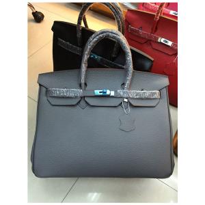 China high quality 40cm dark grey litchi cowskin leather handbags women big leather tote bag L-RB5-2 supplier