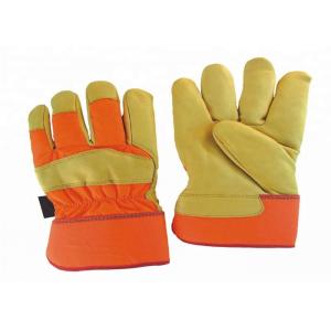 China Wear Resistant Leather Safety Work Gloves Elastic Closure Sewn Inside supplier