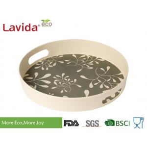 Round Shape Bamboo Food Tray Elegant Gray Phthalate Free With Unique Rustic Texture