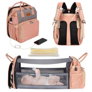 China 5 In 1 Diaper Bag Backpack Portable Crib Mummy Bag Bed Waterproof Travel Bag With USB Charge Baby Changing Bag supplier