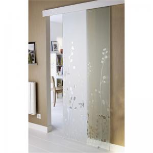 Frost Tempered Glass Door Sliding With Polished Round Hole Handle