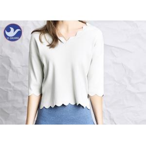 China Wavy Edge Womens Knit Pullover Sweater Half Sleeves Short Body Summer Knitwear supplier