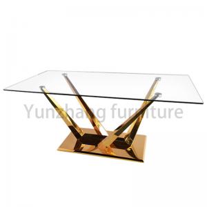 China Modern Hotel Furniture With Glass Tabletop Gold Steel Dining Table supplier