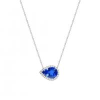 China 925 Sterling Silver Elegant Sapphire CZ Necklace Simple Design Prefer For Women Gift on sale