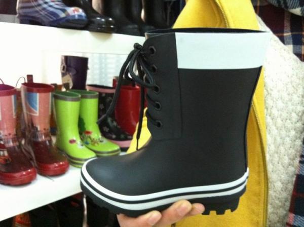 Black And White Half Childrens Rubber Rain Boots With Strap