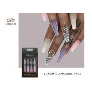 China Glossy Pink Purple Hologram long coffin acrylic nails With Glitter supplier