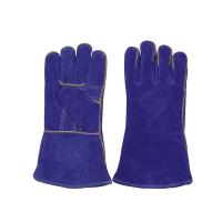 China Water Proof LC2011A Heat Resistant Blue Cow Split Leather Working Gloves for Welding on sale