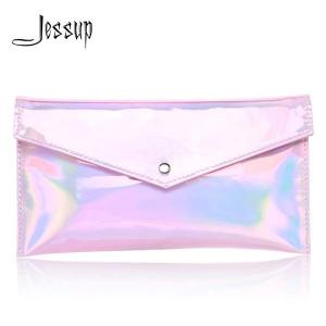 China PU leather 24x13cm Portable Cosmetic Bag Button Type Metallic Pink supplier