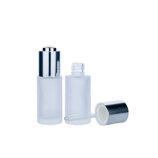 30ml White Cylindrical Frosted Glass Bottle With Silver Dropper For Empty Dropper Bottle