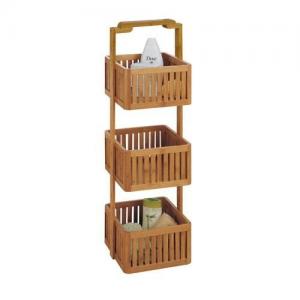 Natural Bamboo Basket Bathroom Storage Caddy 3 Tier Free Standing Easy Cleaning