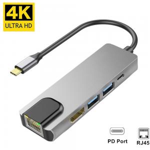PD3.0 USB C HUBs Multiport Adapter 5 In 1 3.1 USB C To Rj45 Connector HDMI 30hz
