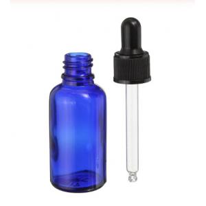 China LinDeer 30ml Blue Glass Dropper Bottles With Black Plastic Cap supplier