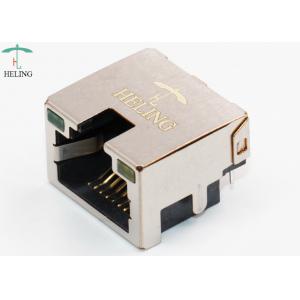 China Female Right Angle RJ45 Connector With LED Pipe Latch Up Seeking PCB Thru - Hole Type supplier
