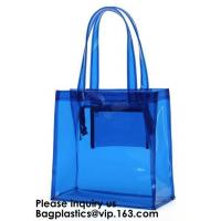 China Beach Bag Clear PVC Bag Tote With Inner Pocket And Zipper Closure,PVC Bag Beach Tote With Black Handles, Bagease on sale