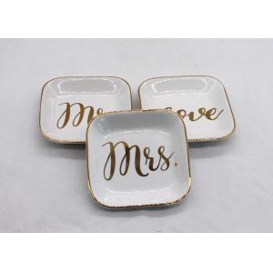Customized Ceramic Jewelry Tray , Ceramic Ring Dish With Gold Printing