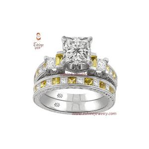 China Wholesale channel setting square yellow diamond brass antique style engagement CZ ring supplier