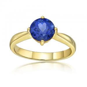 China 925 Sterling Silver 14K Gold Jewelry Tanzanite Ring Round Brilliant Cut Tanzanite Diamond Solitaire Ring supplier