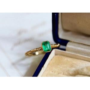 0.51ct Natural Green Emerald Ring , 18K Gold Diamond Ring for Wedding