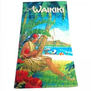 China Personalized Sexy Women Printed 100% Cotton Fabric Rectangle Oversized Terry Cotton Beach Towel supplier