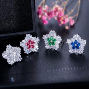 China Flower Stud Earrings Women Luxury Shiny CZ Earring Fashion Contracted Wedding Accessories High Quality Earrings Jewelry supplier