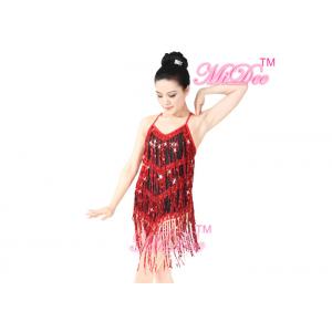 ODM Latin Dance Costumes Girl Sequin Tassels Red Dress Ballroom Dancing Dresses