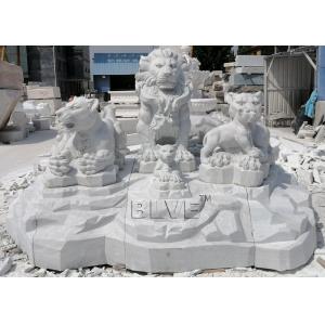 China Lion Family Sculpture Marble Lions Statues White Stone Large Animals Garden Decoration supplier
