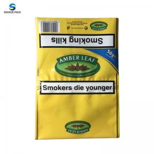 Yellow Loose Leaf Tobacco Packaging Pouch Plastic Ziplock Cigarette Bag