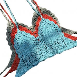 China Niris Lingerie New Fashion Knit Crochet Cami Women Bralette Halter Neck Crop Tops Summer Beach Bikini supplier