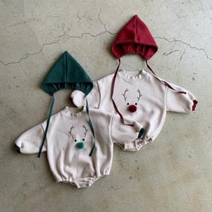 New Born Rompers Baby Fleece-Lined Reindeer Sweatshirt Romper and Bonnet Set
