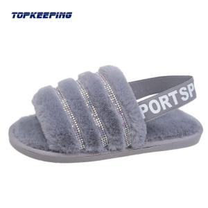 China 1D0005 Outdoor Winter Lady Fluffy Fur Sliders Slipper wholesale