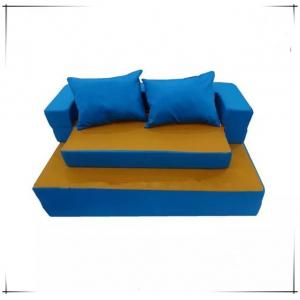Kids Folding Memory Foam Sofa Bed Multi Function Removable Cover Blue / Yellow Color