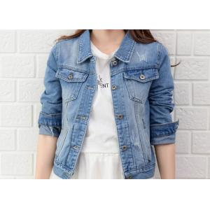 China Light Wash Blasting Trucker Youth Ladies Denim Jacket Cotton Denim 28-42 Size supplier