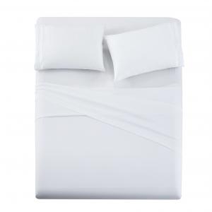 Poly Cotton 300tc Hotel White Embroidered Bed Sheet Quilt Cover Pillowcase Set