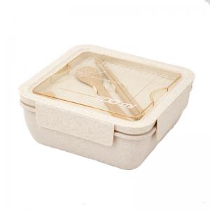 China Rectangle Bento Box Lunch Container Plastic Wheat Straw With Cutlery supplier