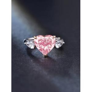 Large Size Pink Lab Grown Diamond Rings Heart Shape 4.19ct 18k White Gold Ring