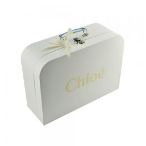 Metal Clasp Closure Cardboard Suitcase With Debossed Logo Ribbon