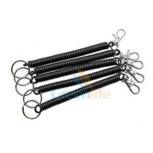 Long Spring Coiled Key Lanyard Holder Black 12CM With Split Ring / Snap Hook