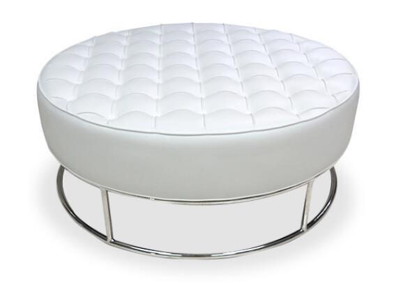 Round Leather Ottoman Storage Box Stainless Steel Base With Fully Assambled