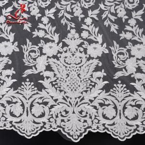 China 131CM White Embroidered Bridal Lace Fabric For Attire Azo Free High Color Fastness supplier