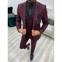 China Burgundy Slim Fit Tuxedo Three Piece Suit 65% Polyester 32% Viscone 3% Lycra on sale