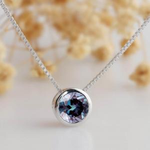 Round Cut 1CT Center Synthetic Alexandrite Bezel Solitaire 14k White Gold Pendants Necklace Chain Alexandrite Pendant