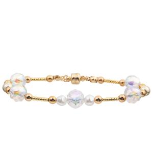 Freshwater Pearl Bracelet Set With 4 Colors Crystal Faceted Beads Magnetic Buckle