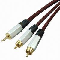 China RCA Plug 3.5mm Jack to 2 RCA Cables with Metal Shell and 24K Gold-plated Connectors on sale