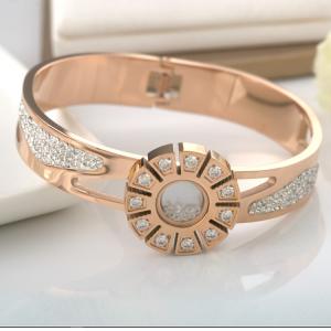 18K Gold Diamond CZ Inlay Luxury Brand Fine Jewelry Crystal Bracelet For Women Gift Stainless Steel Bracelet Bangle